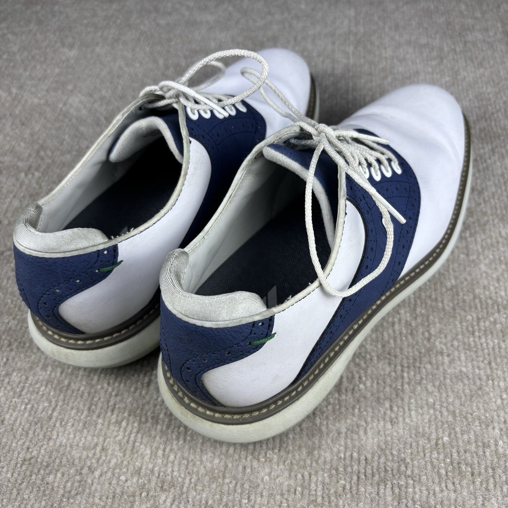 FootJoy FJ Golf Shoes Mens 8.5 M White Blue Leather Saddle Spikes Cleats - Picture 10 of 10